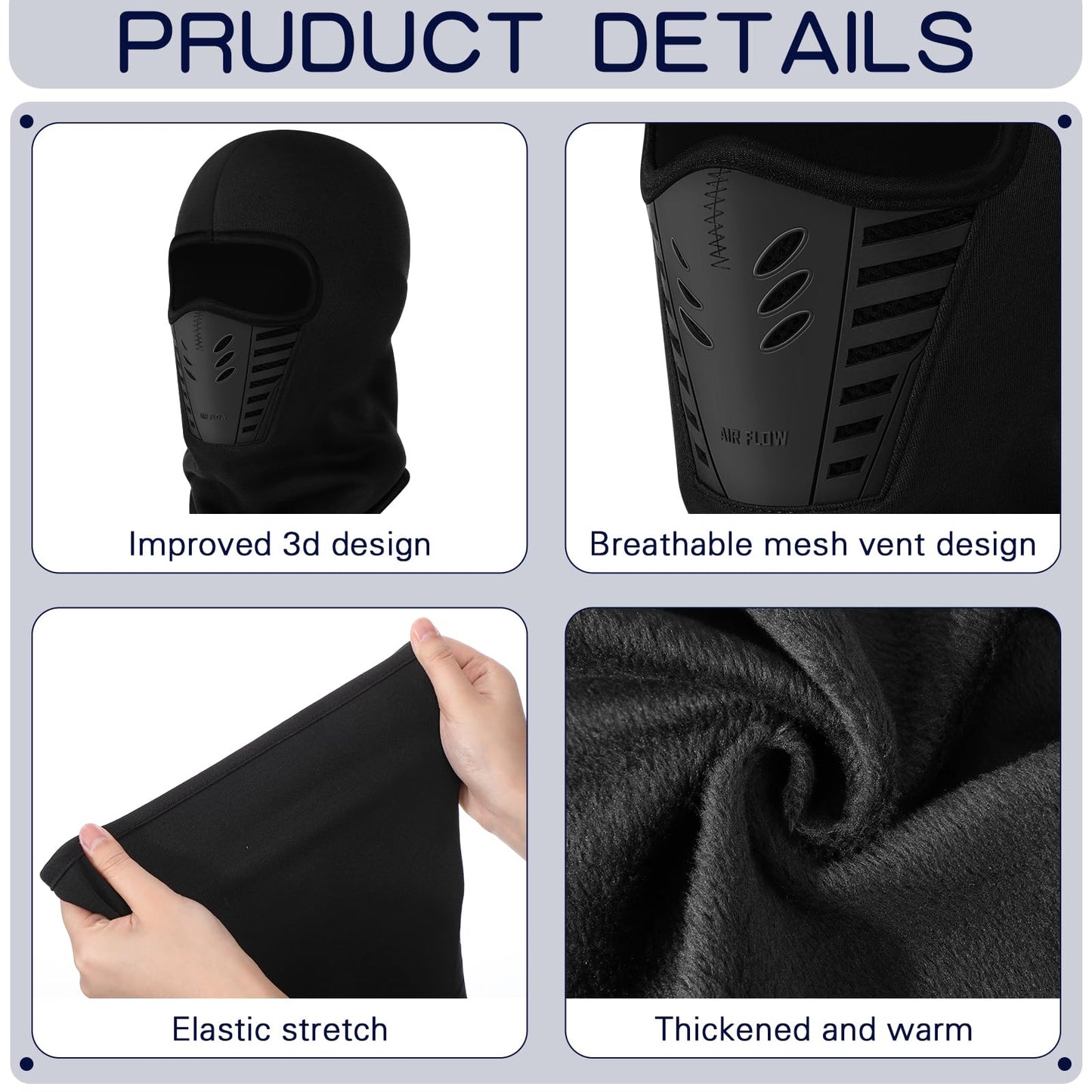 Eurzom 3 Pack Ski Mask for Men 3D Thermal Winter Face Mask Wind Proof Breathable Balaclava Motorcycle Mask for Men Women(Black, Gray, Deep Blue)