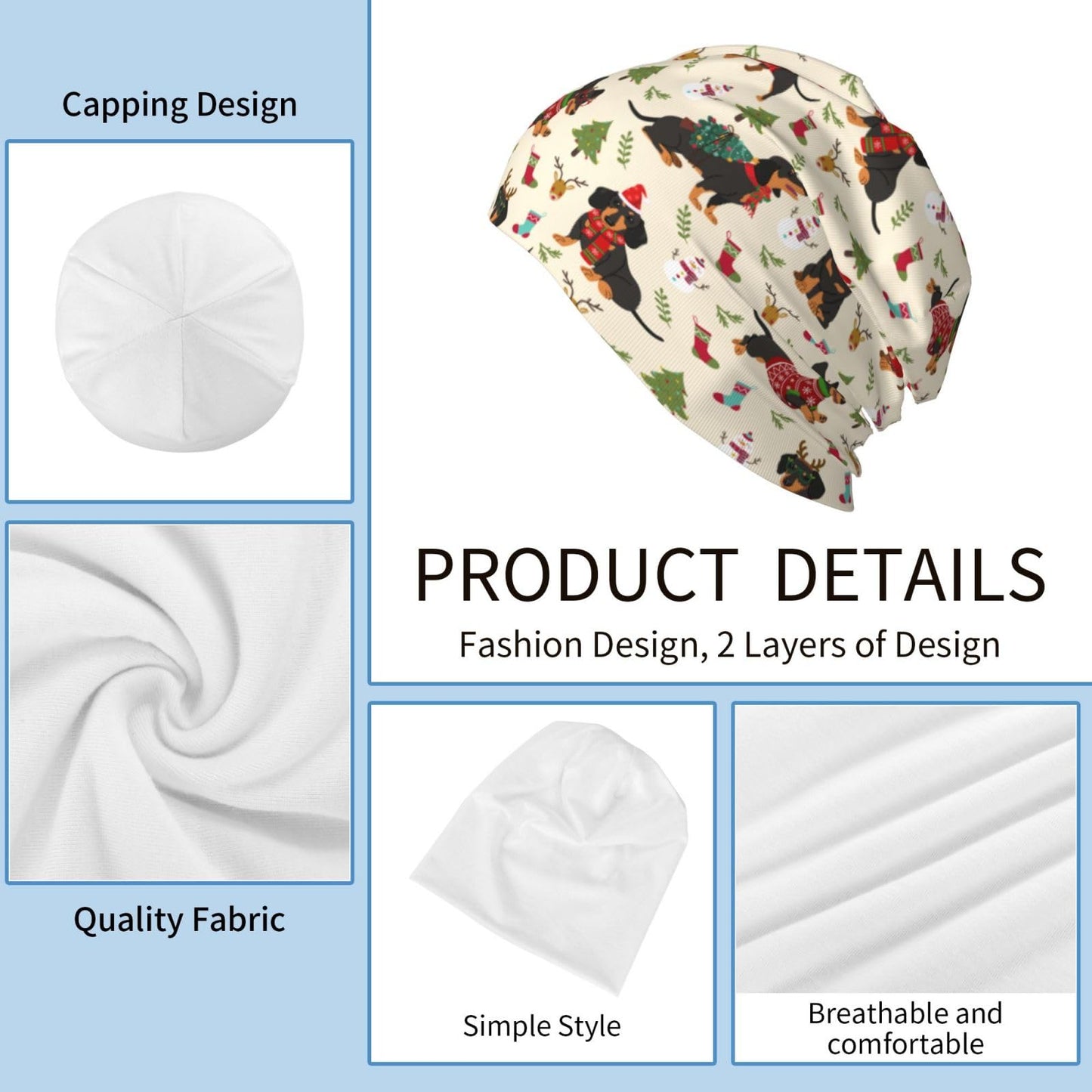 Cute Christmas Dogs Beanie Chemo Hat Cancer Headwear Skull Hat Knitted Hat Nightcap Skull Cap for Women Men