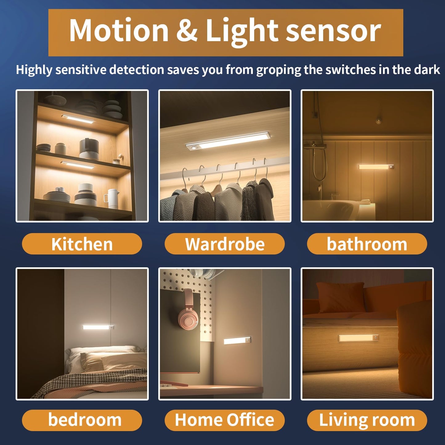 Under Cabinet Lights,76 LED Operated Motion Sensor Light Indoor,1500mAh USB Rechargeable Closet Lights, 4 Pack Magnetic Dimmable Closet Lights,Wireless Under Counter Lights for Kitchen, Stairs