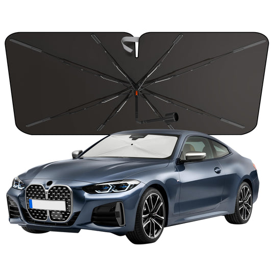 EcoNour Premium Umbrella Windshield Sun Shade for Car | Foldable Umbrella Sun Shield | UV Protection for Front Window Shade with Storage Pouch | Fits Sedans & SUVs | Medium 57"x33"