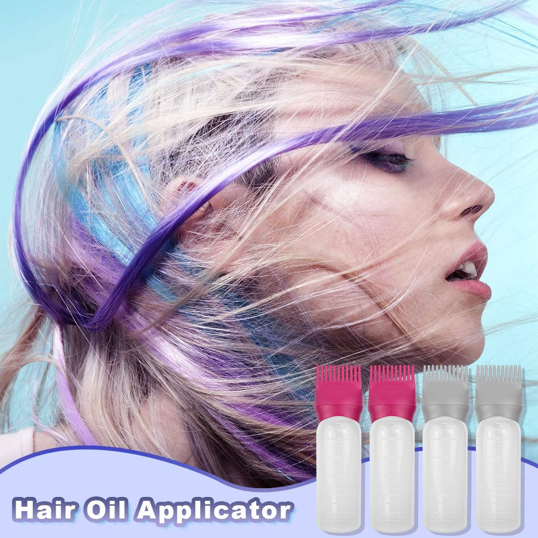 FZWONVUC 4 Pack Root Comb Applicator Bottle, Hair Oil Applicator, Oil Comb Applicator Bottle for Hair Dye Shampoos Hair Salons (Red+Grey)
