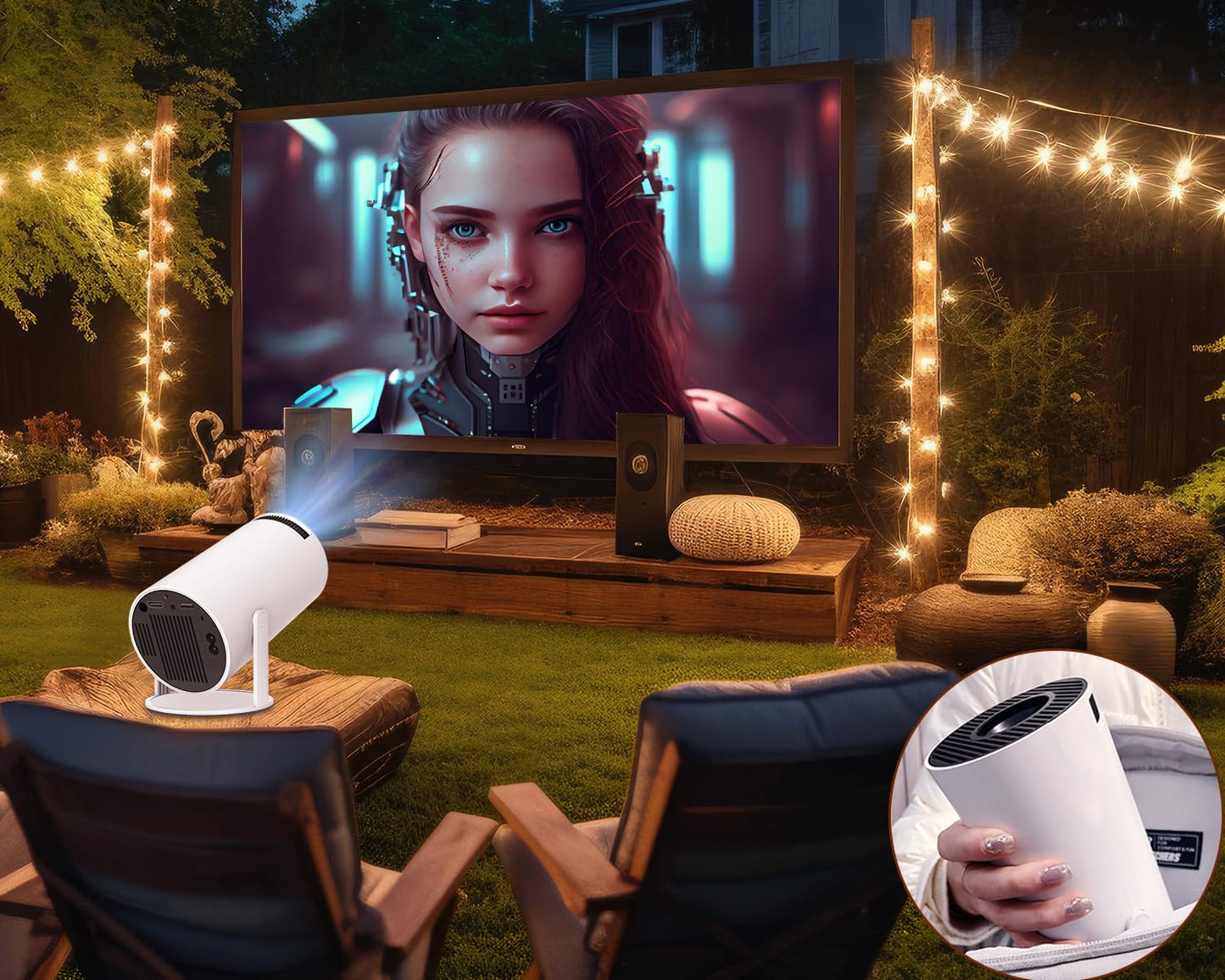 HY300PRO Mini Projector with Wifi and Bluetooth, Portable Projector 4K Support, Auto Keystone, Air Mouse Remote, Voice Control, 180 Degree Rotation Smart Proyector for Outdoor/Bedroom/Movie