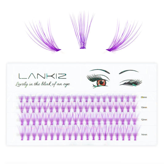 LANKIZ DIY Lash Extensions, 20D Purple Colored Individual Lashes, Flat-band Cluster Lashes for Eyelash Extensions, 0.07 mm 8-14mm Mix Faux Mink False Eyelashes for Home & Salon Use