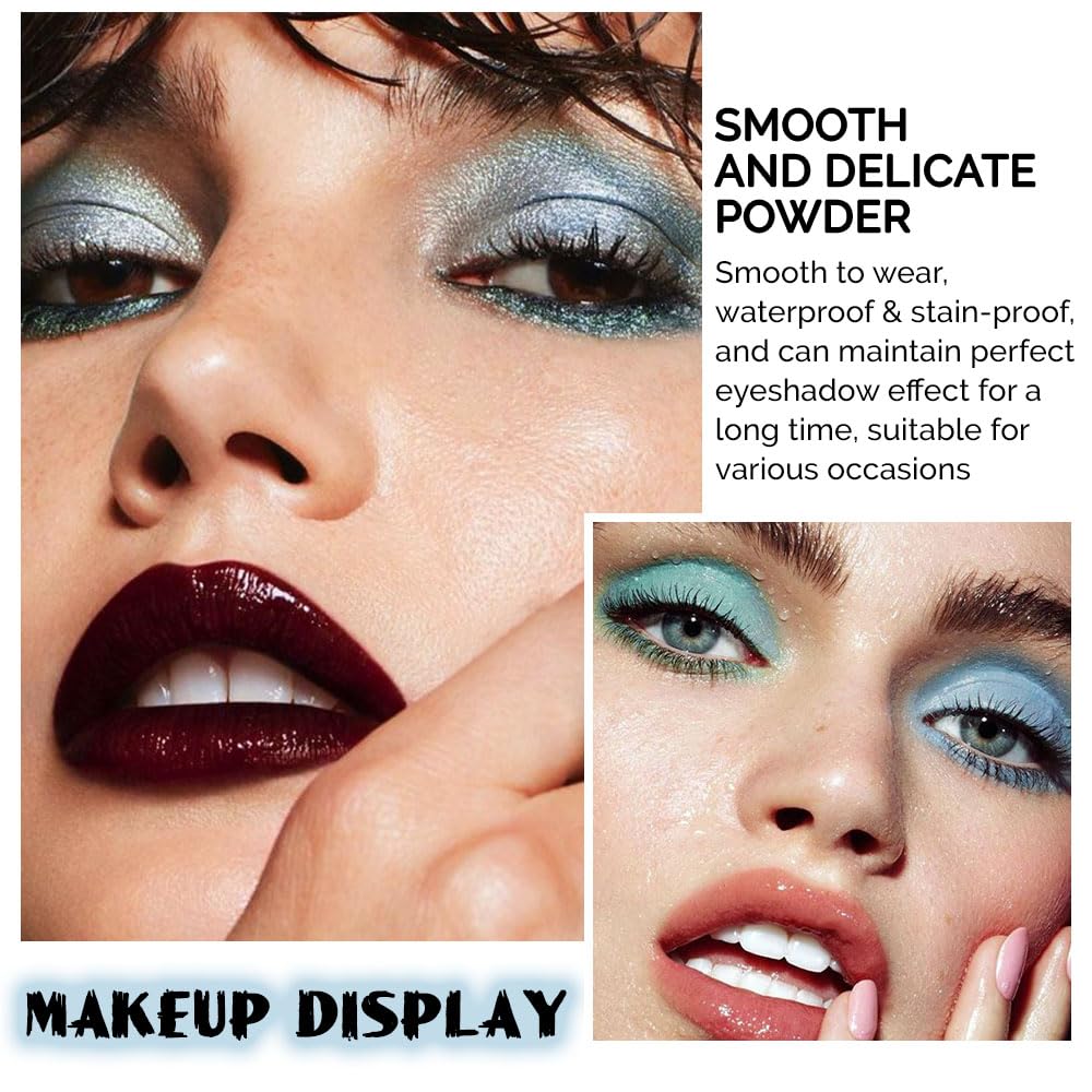 evpct 9 Colors Dark Light Royal Cobalt Blue Pearl White Glitter Shimmer Eye Shadow Makeup Palette Highly Pigmented Waterproof Blue Matte Metallic Shimmery Daily Party Sparkling Eyeshadow Palett