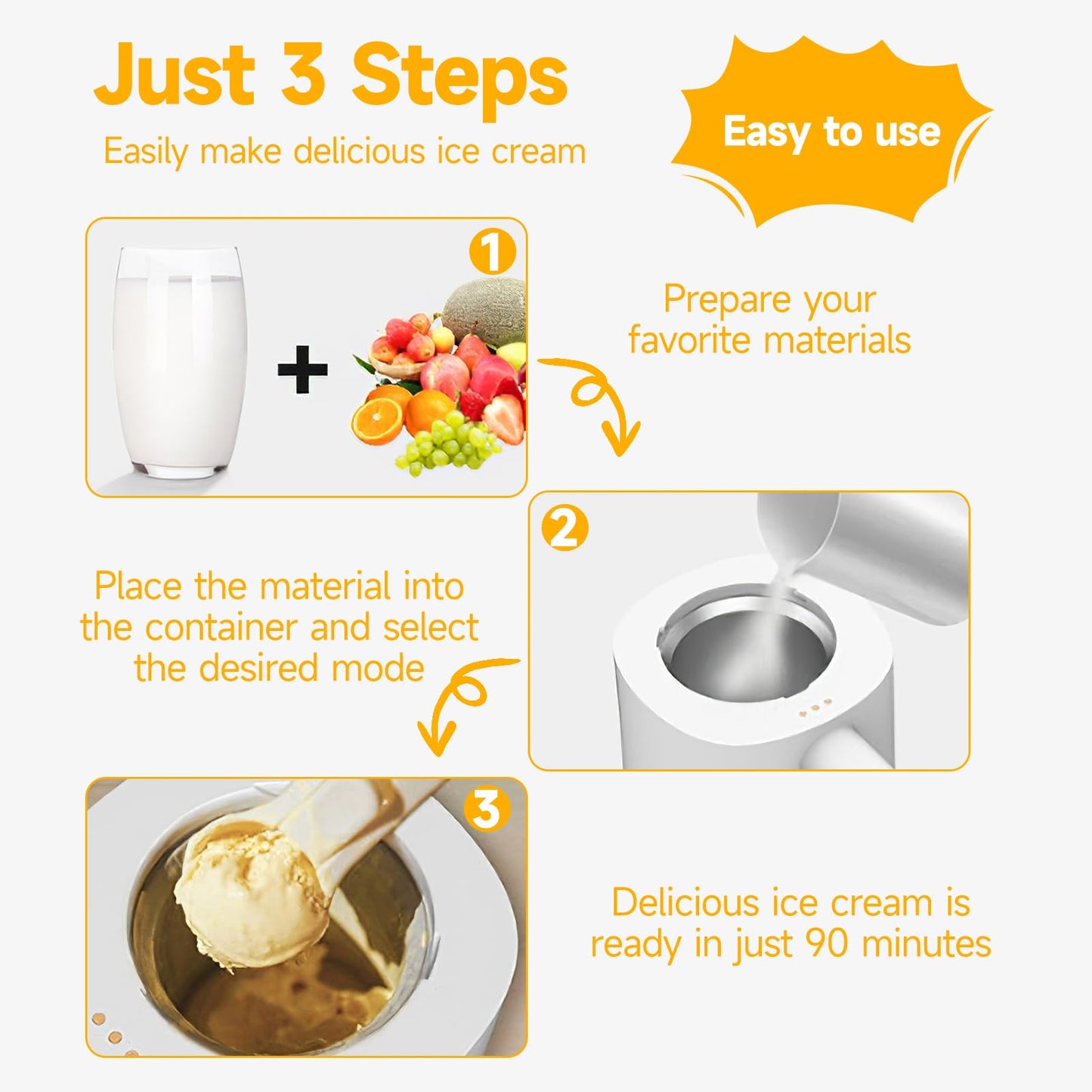 Electric Automatic Ice Cream Maker Machine, Frozen Yogurt Machine for Homemade Sorbet, Custard, Gelato and Sherbet Maker, Protable Ice-cream Makers Without Pre Freezing, Easy to Clean