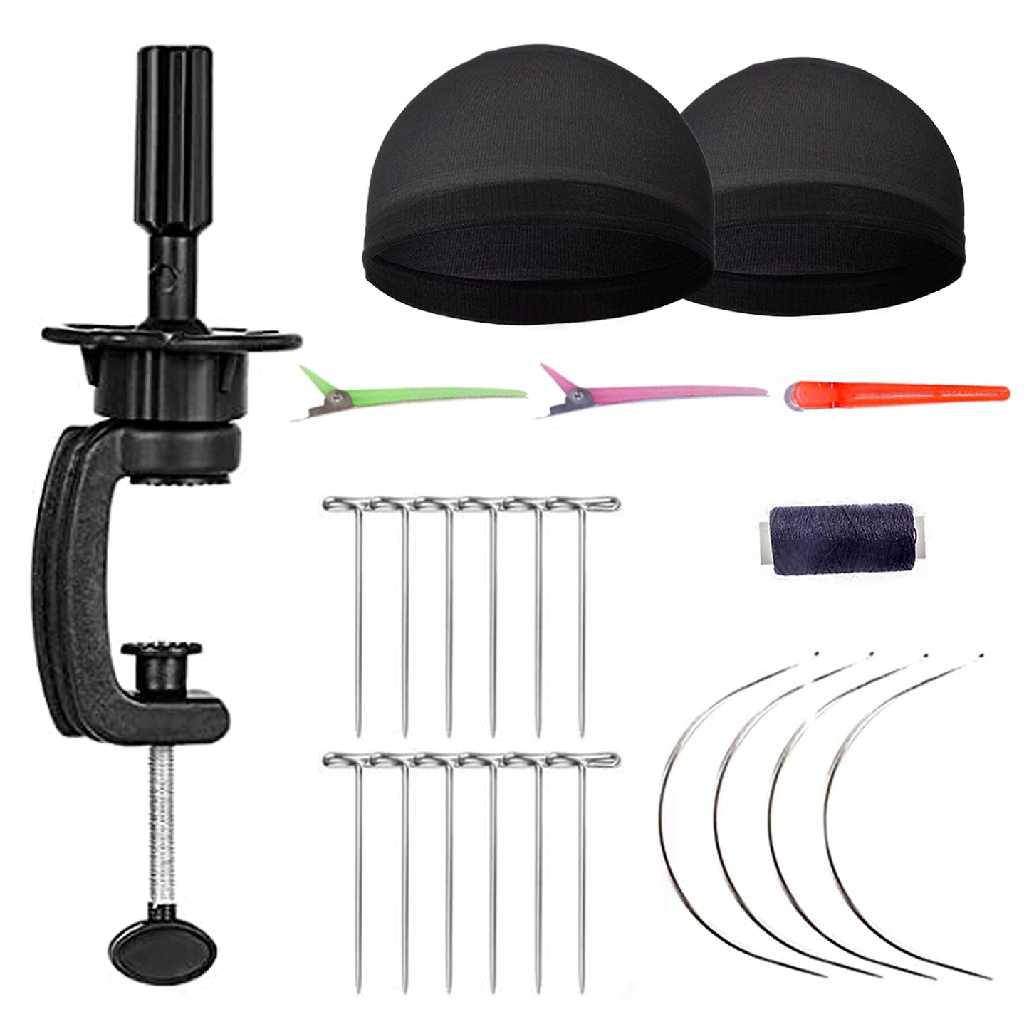 GEX 20"-24" Canvas Cork Wig Block Mannequin Head for Wig Making Drying Styling Display with Table C Clamp Stand Holder (Black 24")