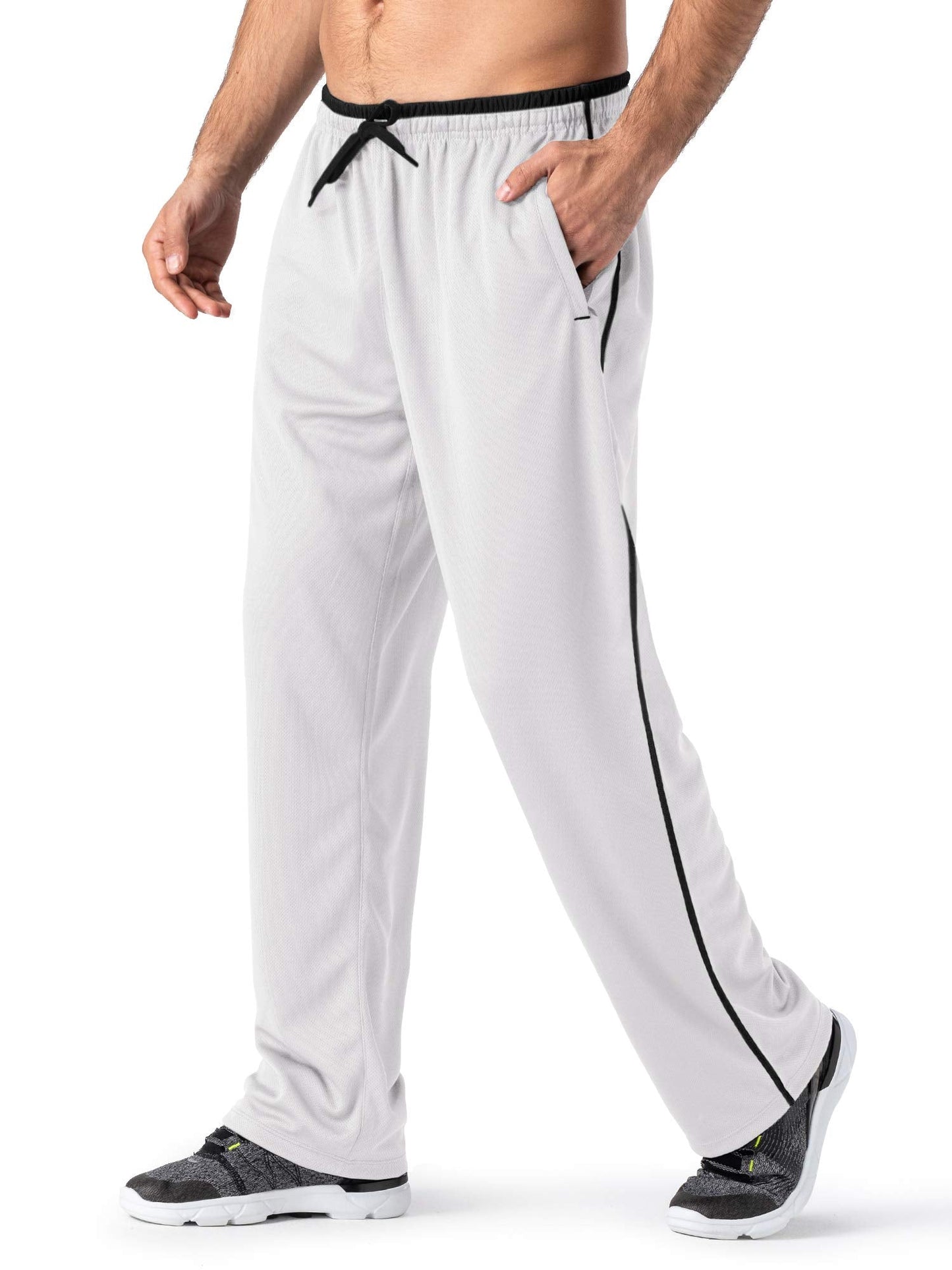MAGNIVIT Men's Lightweight Pant Winter Sport Straight Pants Open Bottom Sweatpants for Men White/Black