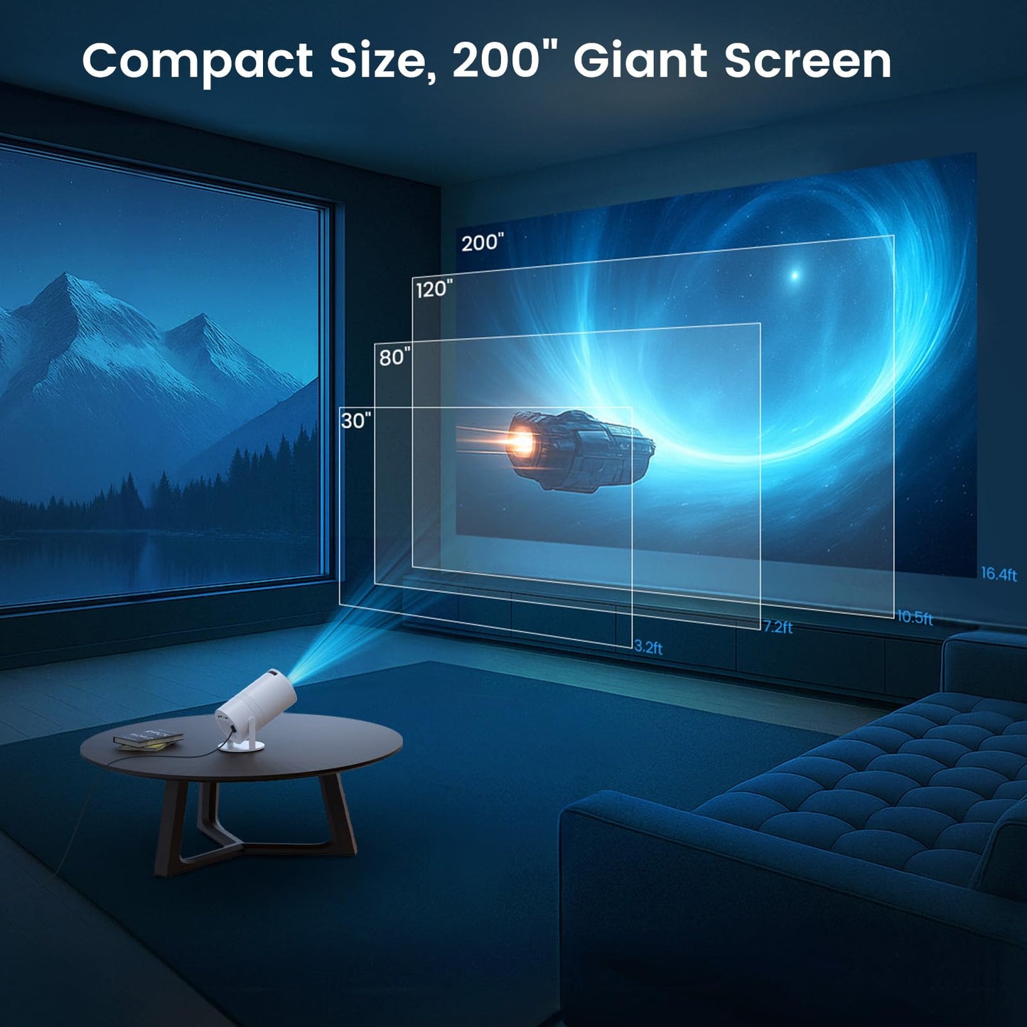 Mini Portable Projector with WiFi and Bluetooth, Movie projector 1080P HD Supported, Auto Keystone Correction, 180° Rotatable, Compatible with TV Stick, HDMI, USB, Smartphone, Laptop (White1)