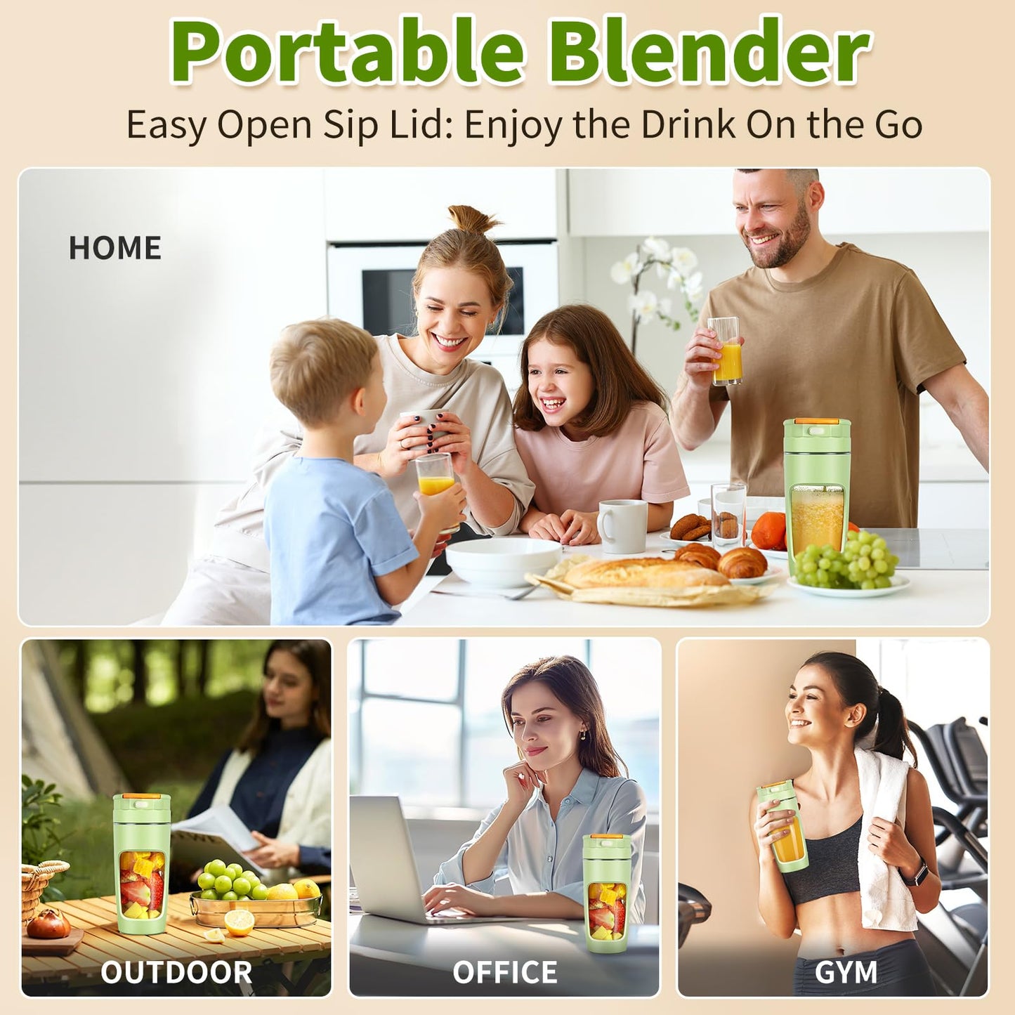 Portable Blender Cup - 20 oz(600ml) Large Capacity, Travel Personal Size Blender for Shakes and Smoothies.High-Speed Multi-Blade Design | Personal Size, BPA-Free & Leakproof