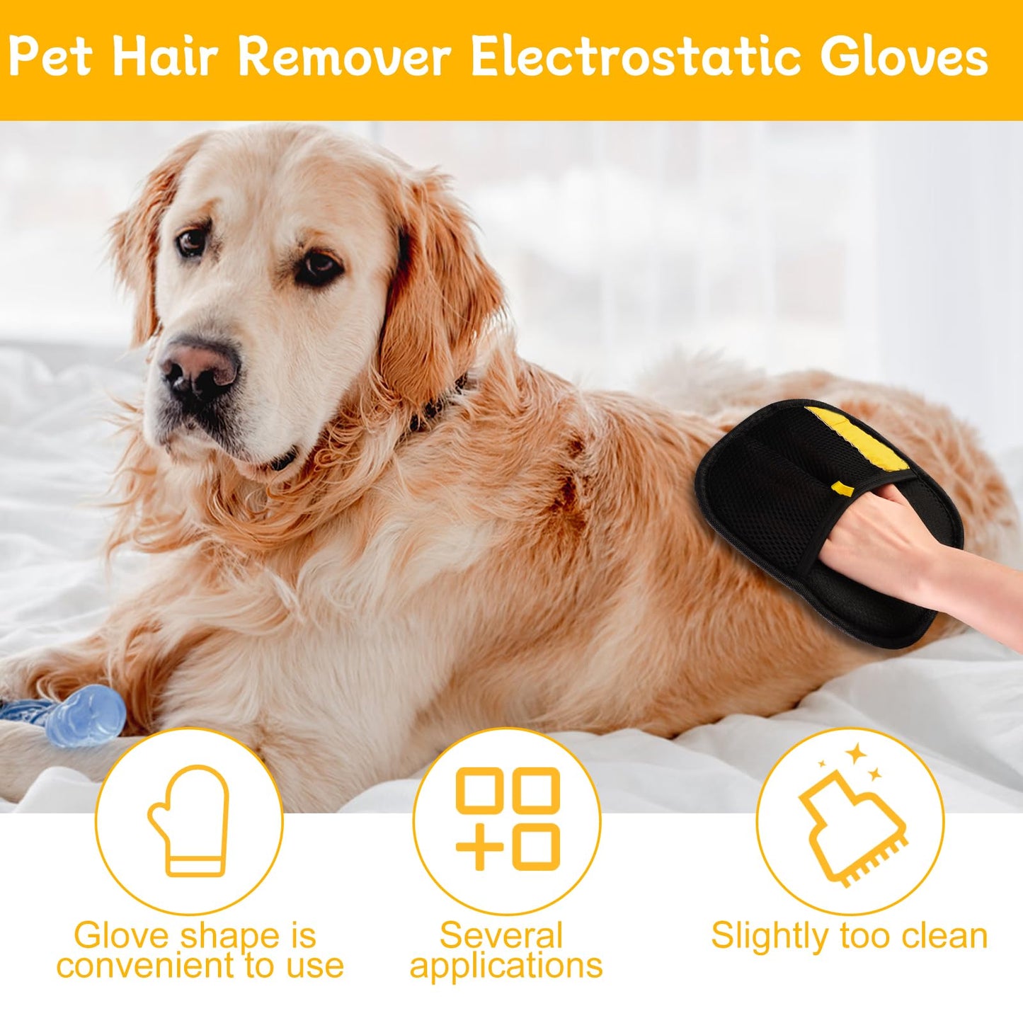 Electrostatic Gloves Pet Hair Removal,Pet Hair Removal Glove,Efficient Grooming Gloves for Pet Hair,Reusable Double Sided for Couch, Furniture,Carpet(A-3Pcs)