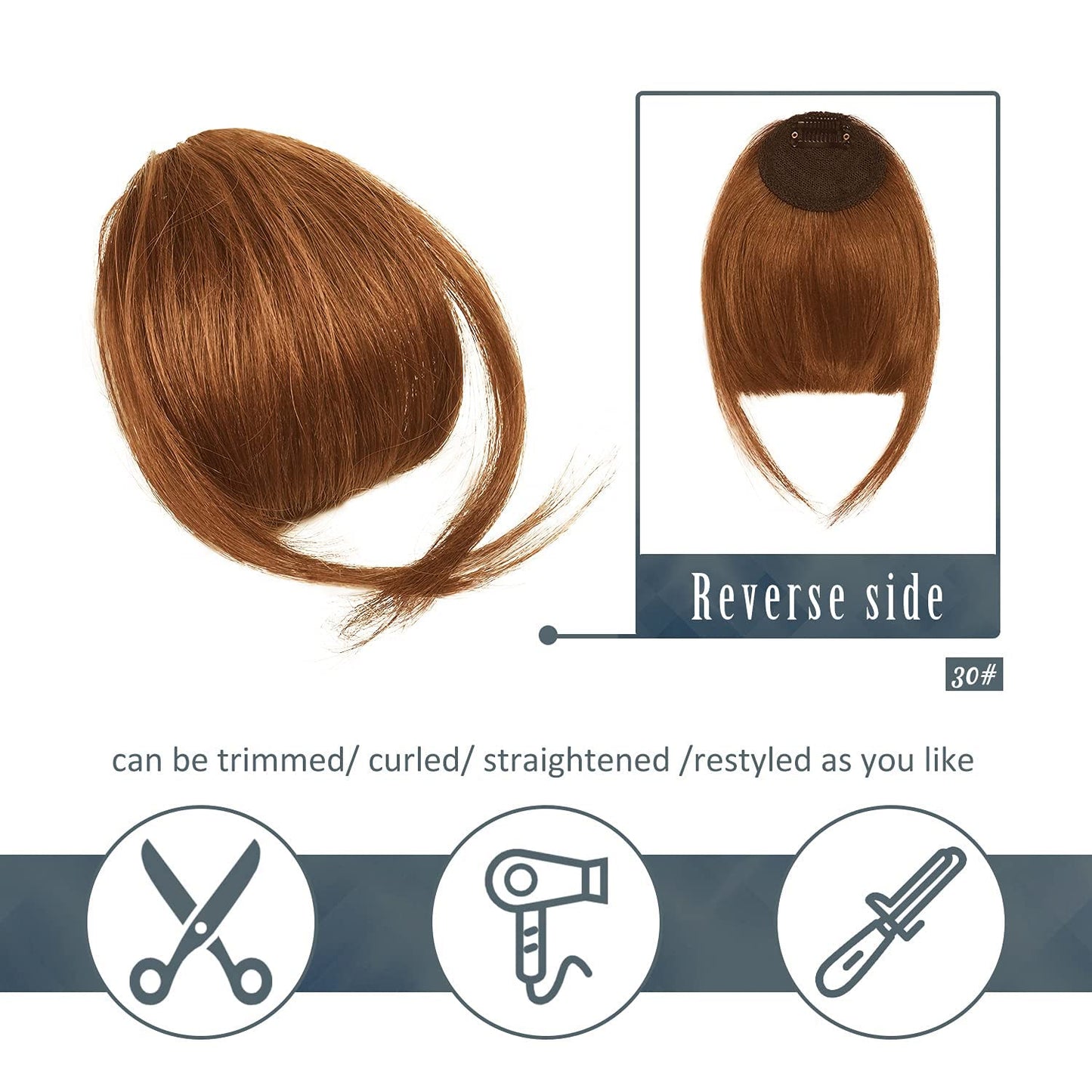 BARSDAR Real Human Hair Clip in Bangs - Human Hair Clip in Bangs for Women - Auburn Thick Bangs Extensions Fringe with Temples Dyeable Real Hair Bangs Hairpieces - Medium Auburn