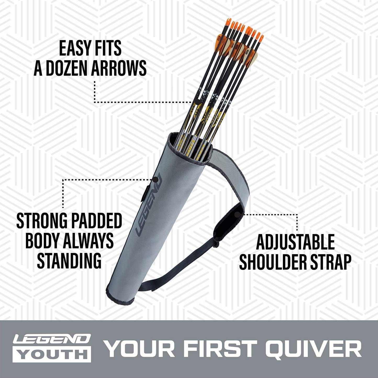 Legend Arrow Quiver for Kids and Adults - Arrow Case for 16 Arrows - Back Bow Quiver for Left or Right-Handed Archers - Sling Arrow Carry Case - Arrow Holders for Archery with Padded Shoulder Strap