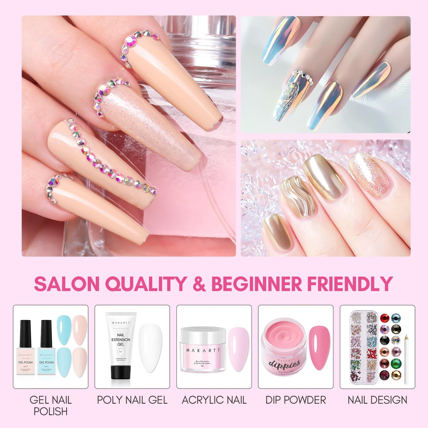 Makartt Hard Gel Top Coat: 3-in-1 Nail Polish Soak-off UV Gel Glossy Finish Long Lasting for Nail Strengthen Nail Charms Rhinestone for Home Salon Manicure Use