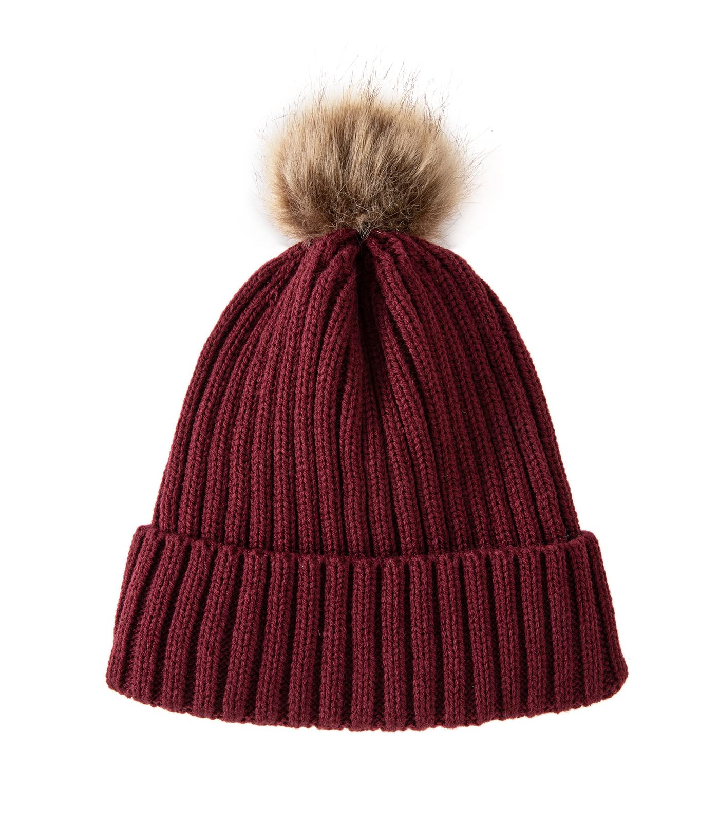 Embouro Women's 3 in 1 Pom-pom Beanie Scarf Glove Set, Cold Weather Winter Set for Women with Detachable Pom-poms (Wine Red)