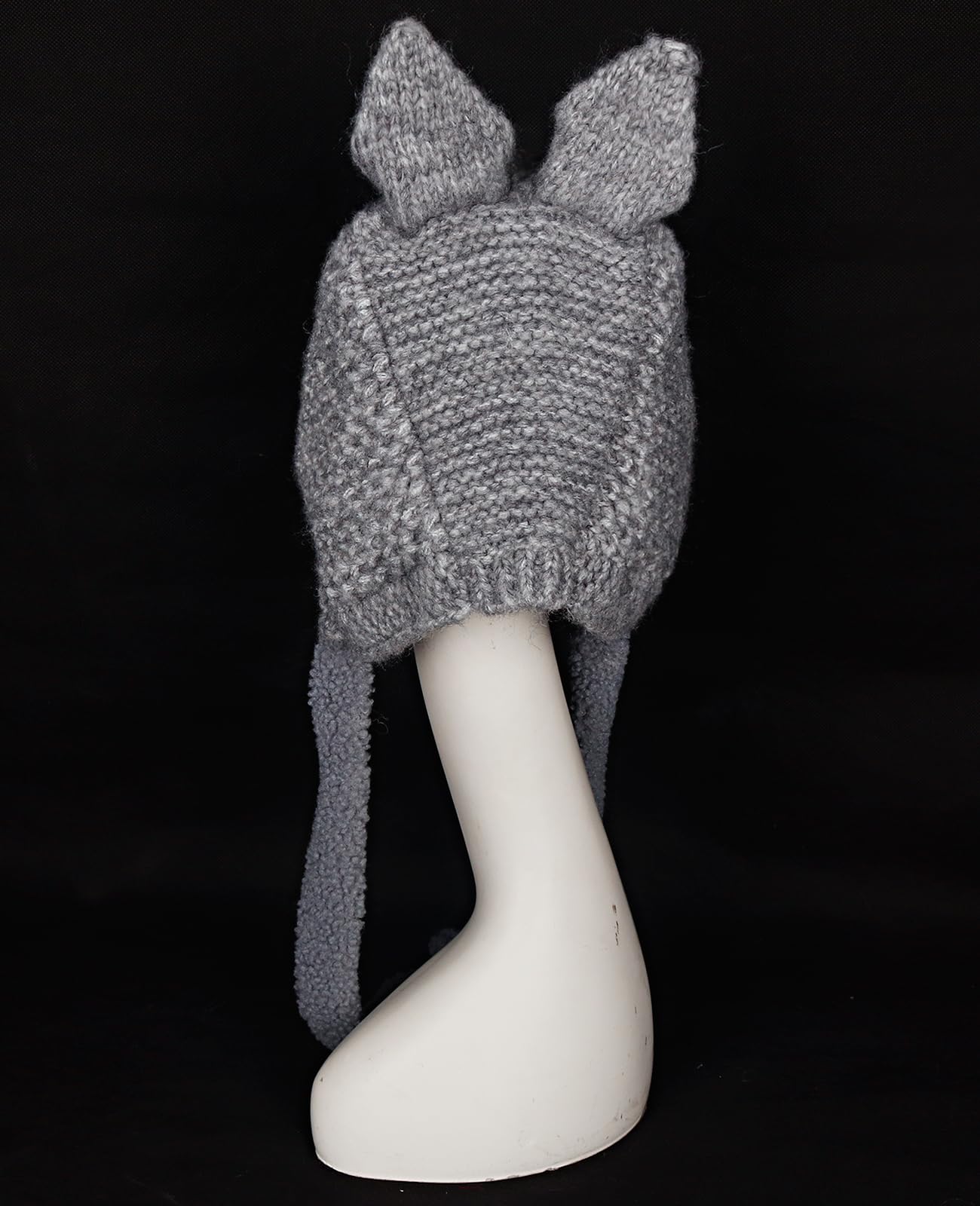 L'VOW Women Bunny Ears Beanie Winter Knitted Cute Ears Hat Plush Lined Winter Skull Hat Fun Ski Snow Cap with Straps(Gray)