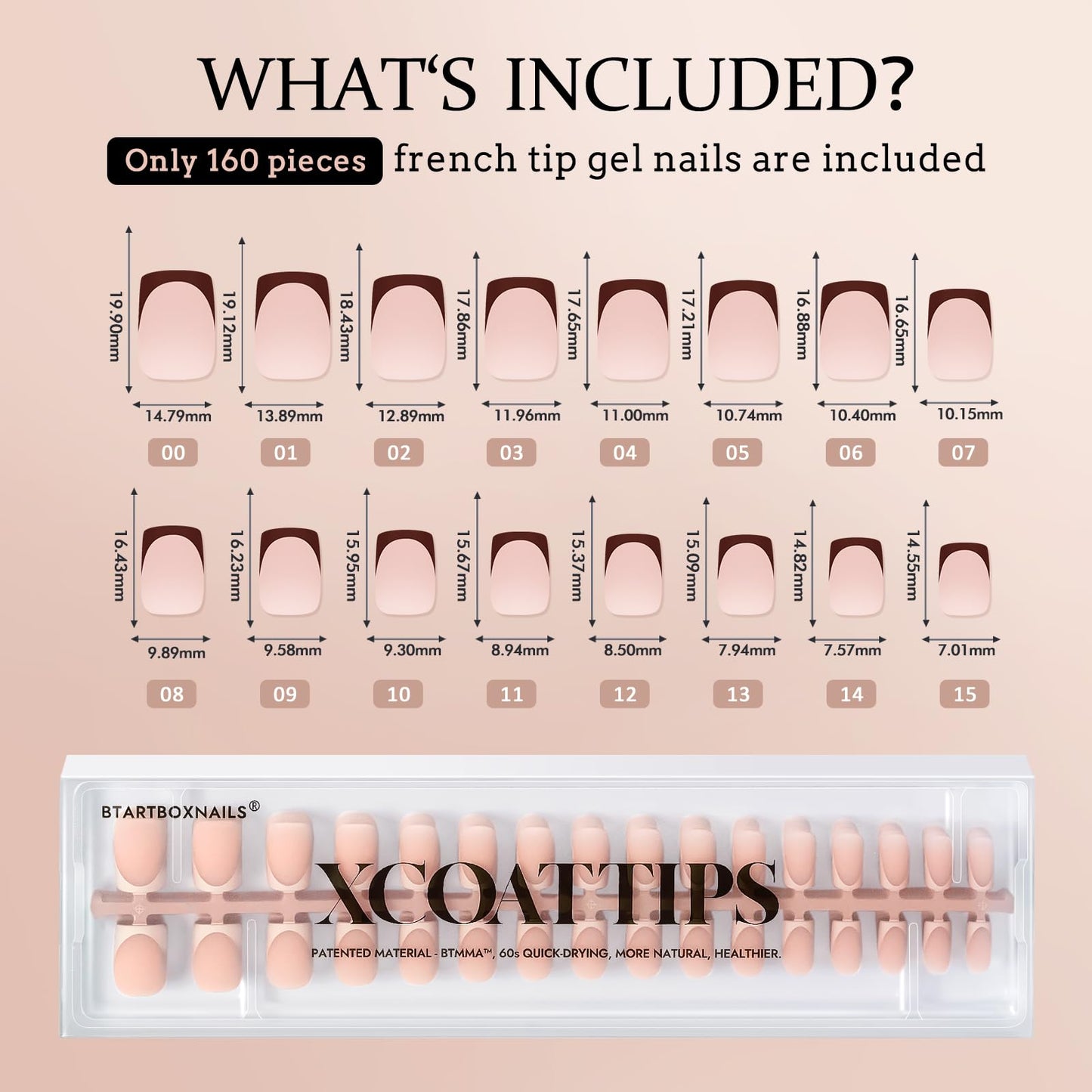 BTArtboxnails XCOATTIPS Press on Nails - French Tip Press on Nails, Fake Nails Short Square Nail Tips, Skin Tones Soft Gel Material Acrylic False Nails Gift for DIY at Home