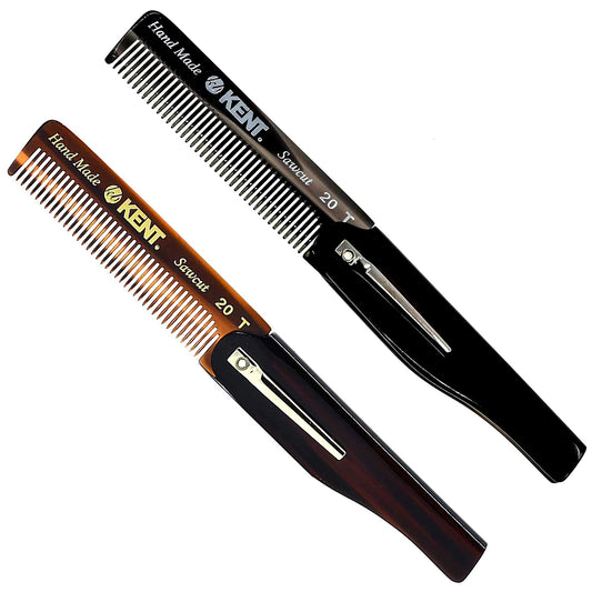 Kent 20T Handmade Folding Pocket Comb for Men, Fine Tooth Hair Comb Straightener for Everyday Grooming Styling Hair, Beard or Mustache, Use Dry or with Balms, Saw Cut Hand Polished, Made in England