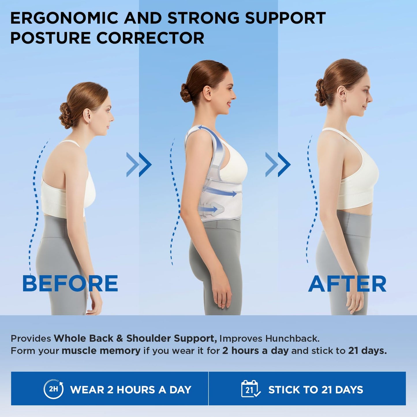 Vicorrect Posture Corrector for Women and Men: Back Support Brace Upper Back Shoulders Pain Relif (Gray, Small)