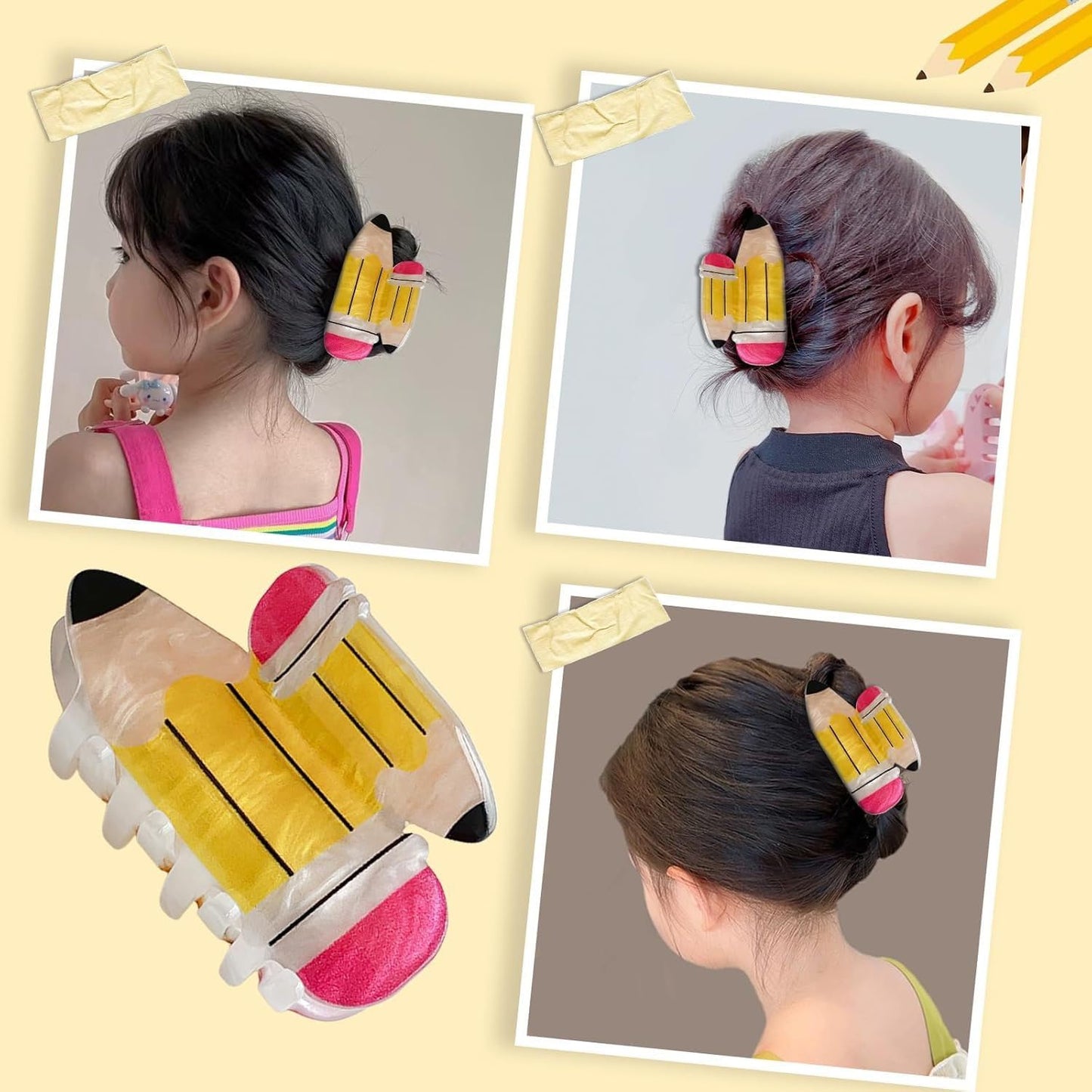 2 Pcs Red Apple Hair Clips, Acetate Yellow Pencil Claw Clips for Women Girls Cute Stylish Hair Accessories Student Back to School Hair Jaw Barrettes Teacher Appreciation Gifts