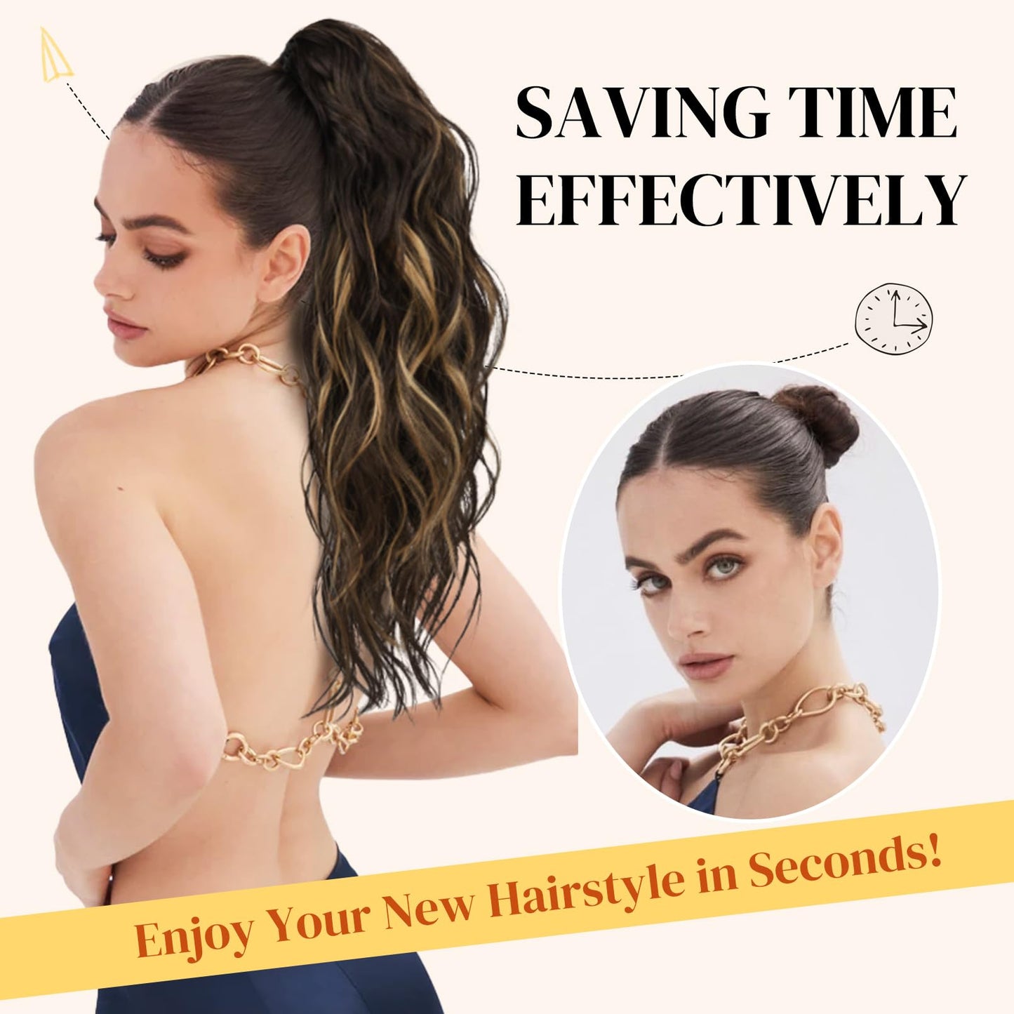 LONAI Ponytail Extension, 18" Wavy Claw Clip Ponytail Extensions ZJ001 Curly Wavy Claw Clip in Ponytail Hair Extensions Synthetic Fake Pony tails Hairpieces-Dark Reddish Brown