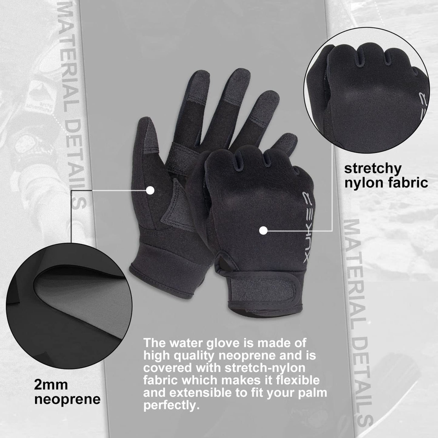 XUKER Neoprene Glove,Wetsuit Gloves 1.5mm & 2mm for Scuba Diving Snorkeling Paddling Surfing Kayaking Canoeing Spearfishing Skiing and Other Water Sports, Black X-Large