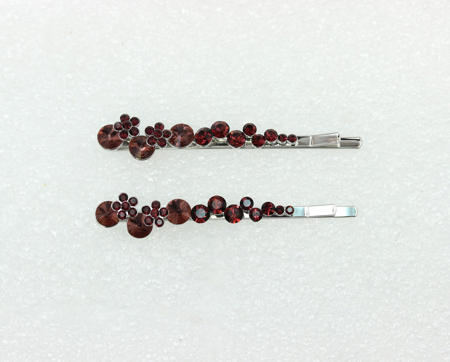 Faship A Pair Of Burgundy Premium Rhinestone Crystal Floral Hair Clips Pins 2 Pcs