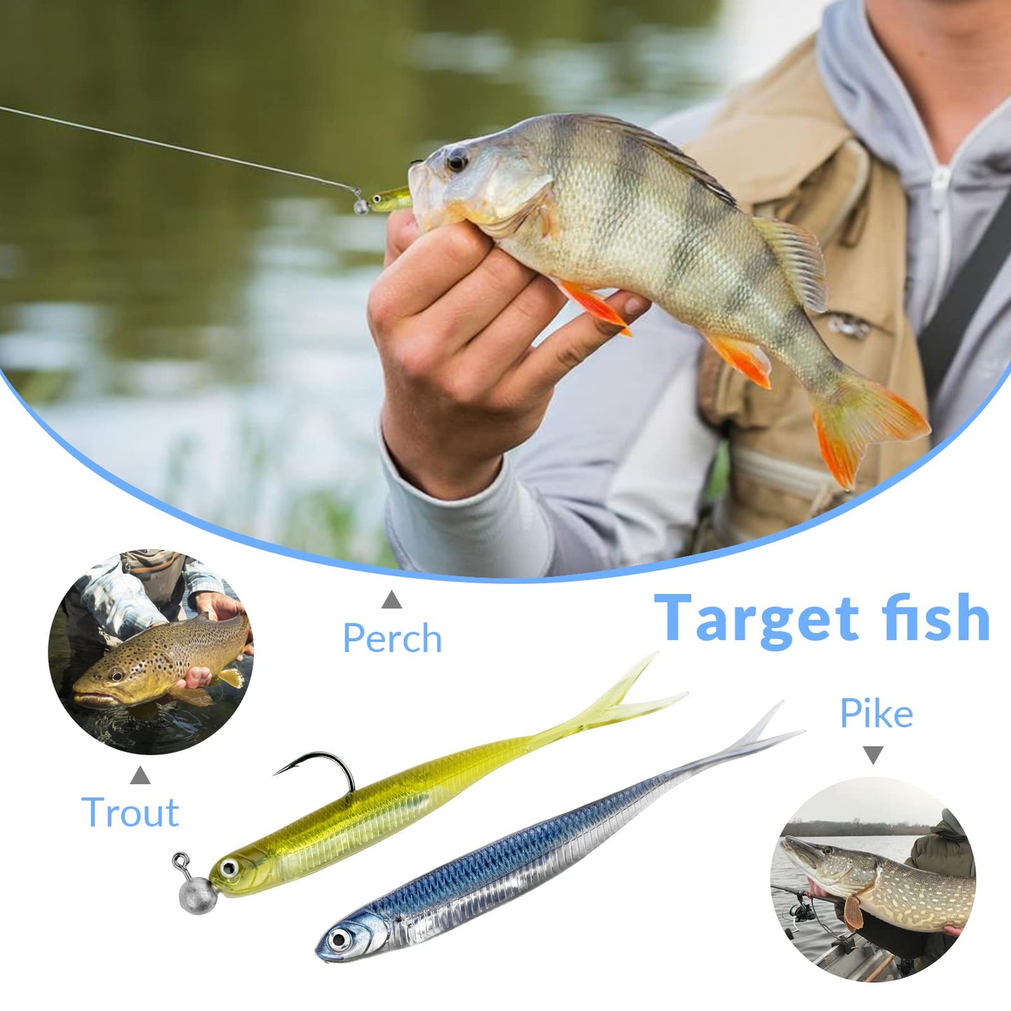 QualyQualy Soft Swimbait Fishing Lures Realistic Shad Bait Jerk Shad Minnow Drop Shot Lure Bass Bait Shad Plastic Lure for Trout Pike Walleye Crappie 5PCS