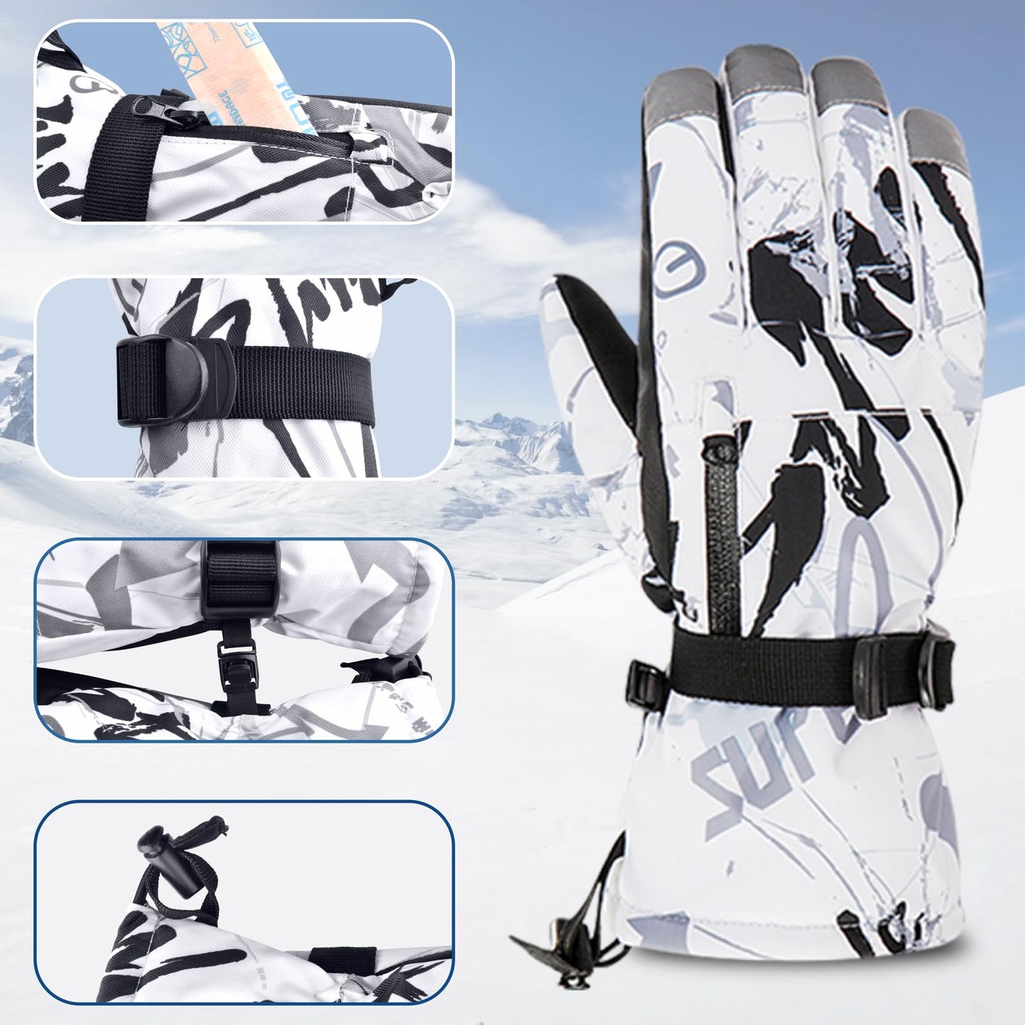 TRIWONDER Kids Snow Gloves, Boys Girls Winter Ski Gloves for Cold Weather, Touch Screen Sports Mittens for Outdoor Skiing Snowboarding (Black, S)