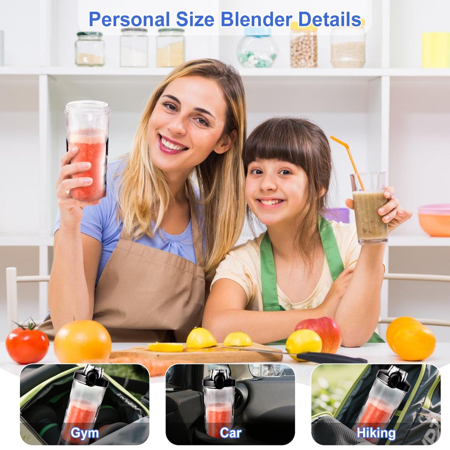 Smoothie Blender, Personal Blender for Shakes and Smoothies with 20oz Portable Cup, Travel Lid and Stainless Steel Blades, Rechargeable Portable Smoothie Maker for Juices, Office, Gym, Travel