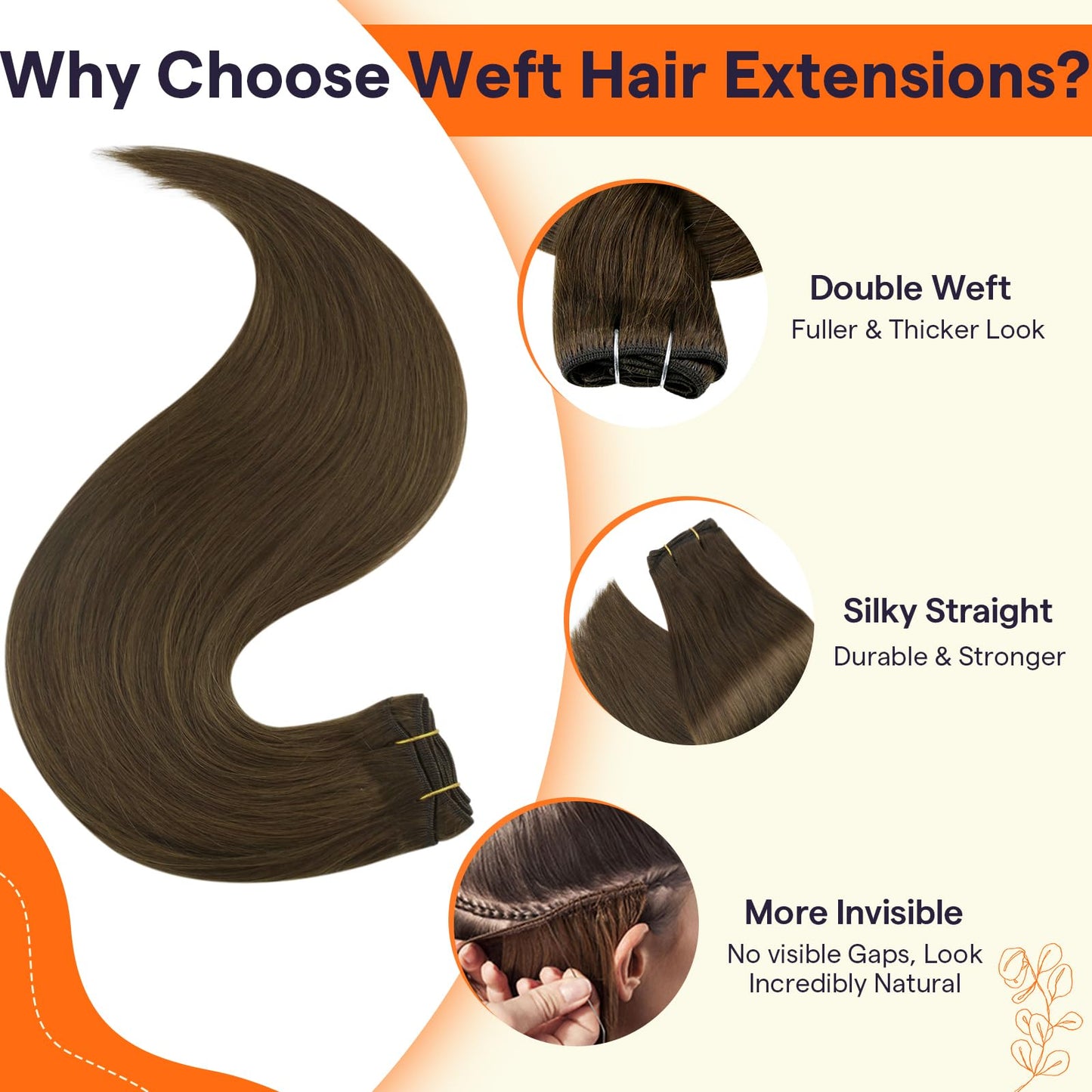 Full Shine Hair Extensions Sew In Color Medium Brown Hair Extensions Sew In Hair Extensions Real Human Hair Weft Extensions Straight Hair Sew In Real Human Hair Double Weft For Women 50G 10 Inch