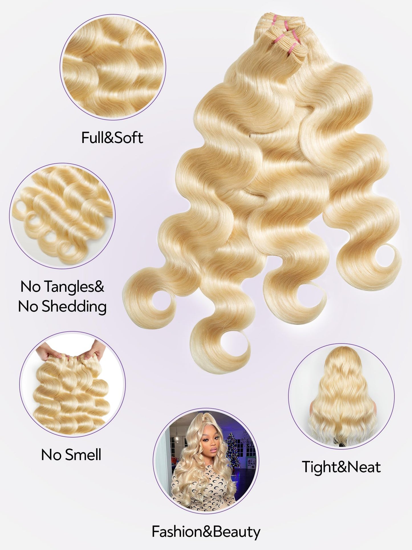 Blonde Body Wave Bundles Human Hair 18 20 22 24 inch 4 Bundles 613 Bundles Human Hair Extensions Natural Brazilian Virgin Unprocessed Human Hair with Mono Top Closure