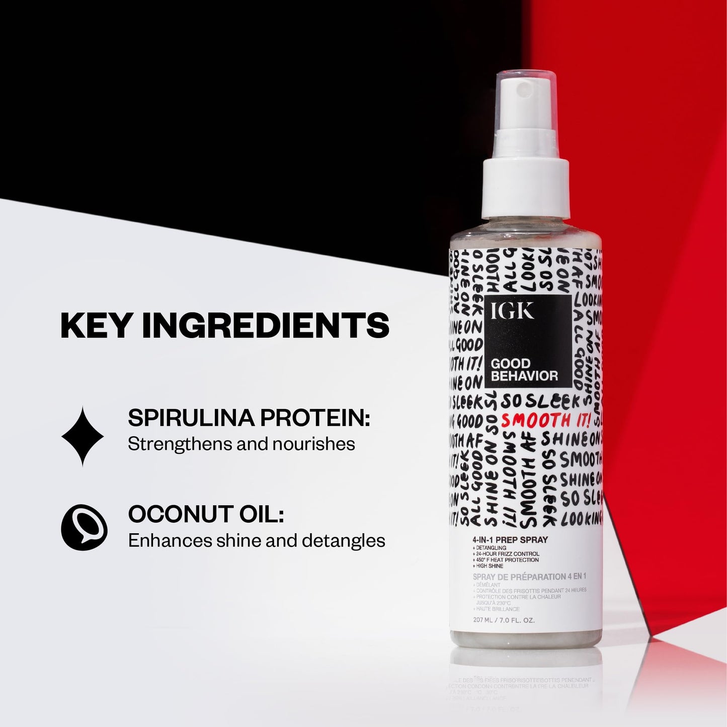 IGK GOOD BEHAVIOR 4-in-1 Prep Spray Travel | Leave In + Detangle + Heat Protectant | Vegan + Cruelty Free | 2 Oz
