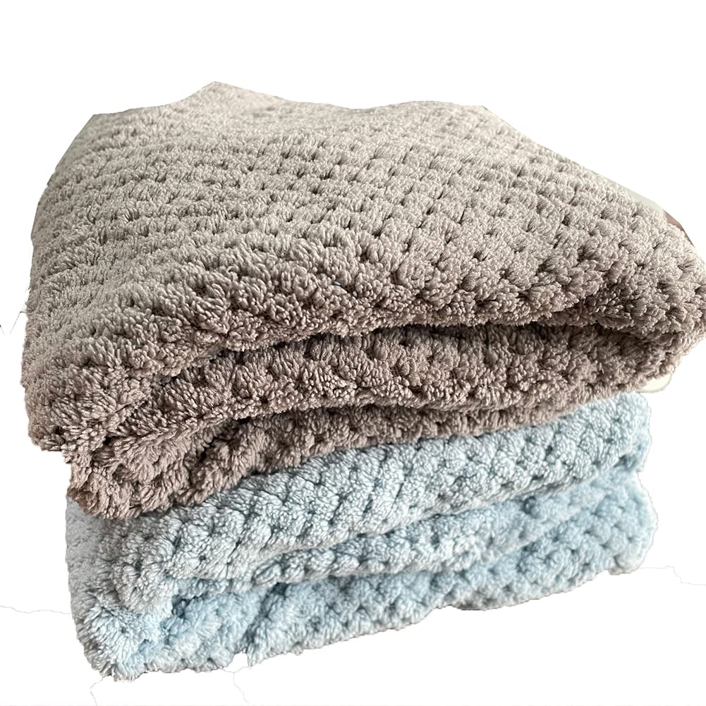 M-bestl 2 Pack Absorbent Microfiber Hair Towel Wrap,Anti-frizz Hair Drying Towel with Button to Dry Hair Quickly,25.6X9.8 inch (Gray&Blue)
