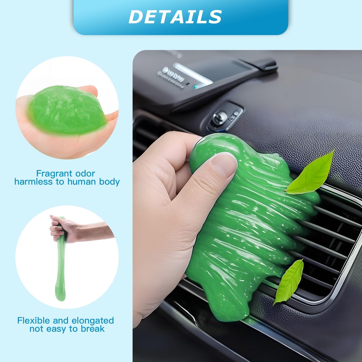 Car Cleaning Gel,Reusable Car Cleaning Putty for Interior Detailing, Car Cleaning Supplies, Auto Detailing Tools, Car Slime for Dust Removal, Car Accessories Interior, Car Cleaning Kit(Green, 0.8 OZ)