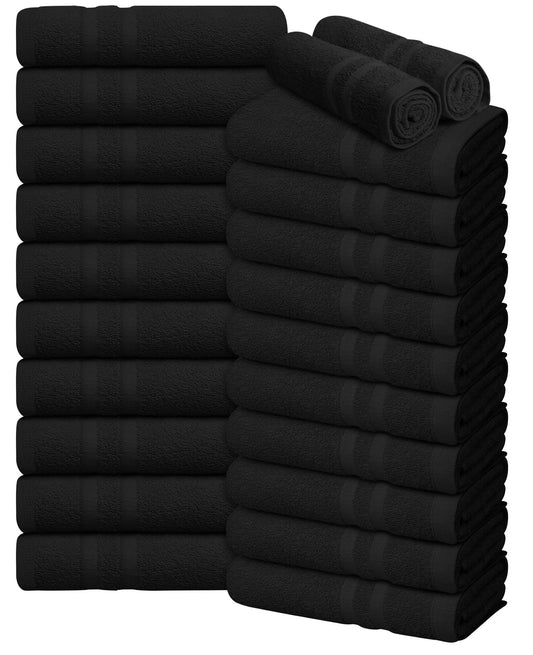 Oakias 100% Cotton Salon Towels 24 Pack Black - 16 x 27 Inches (Not Bleach Proof) Ring Spun Cotton Bulk Hand Towels - Highly Absorbent Quick Dry Facial, Hair, Spa, Gym Salon Towels