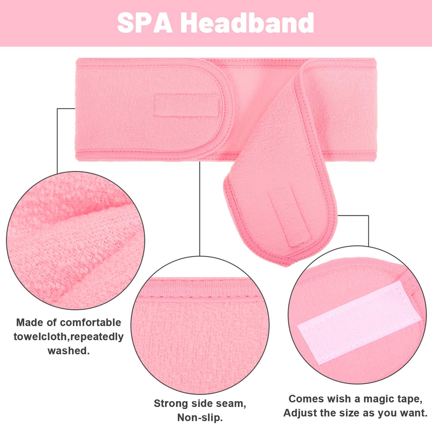 Whaline 4 PCS Spa Headband, Make up Hair Band, Stretch Terry Cloth Headband for Sport Yoga Shower (Pink)