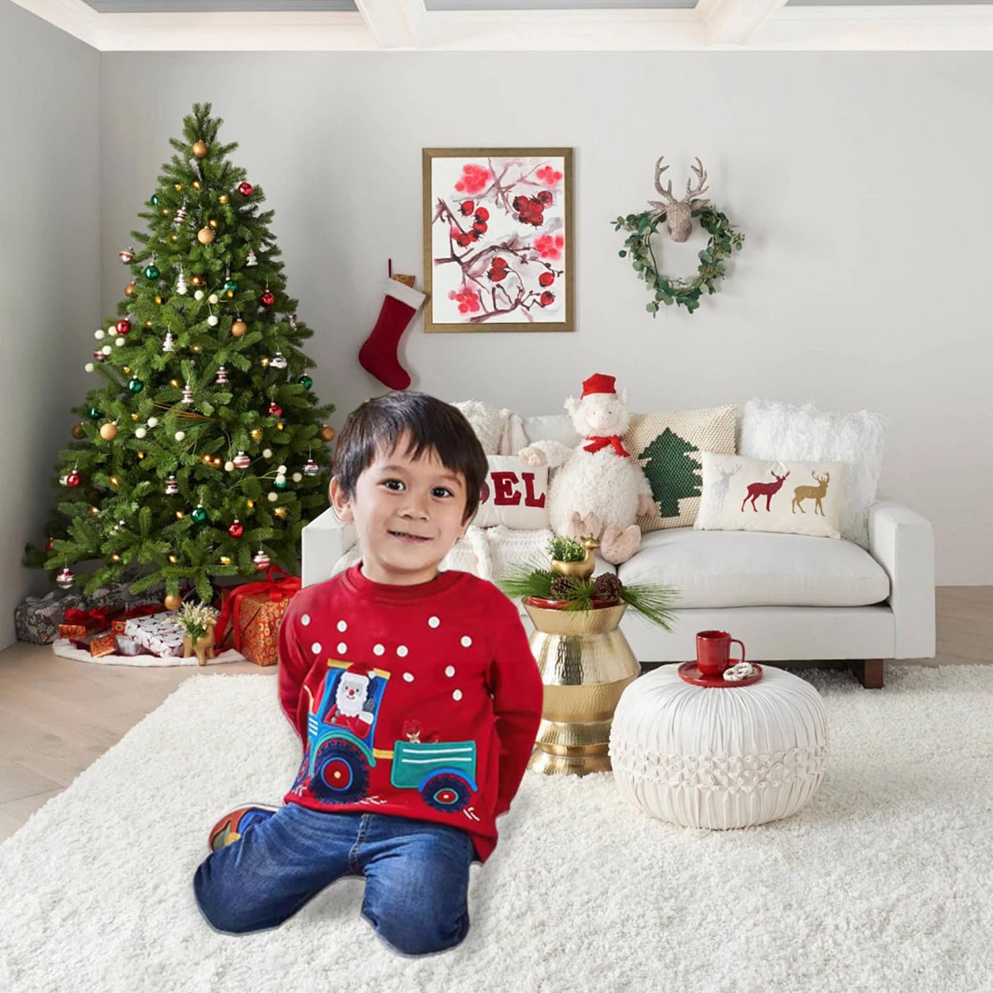 Toddler Boy Girls Christmas Sweatshirt Long Sleeve Baby Kids Applique Santa Claus Sweaters Xmas Winter Clothes 2-7T Red