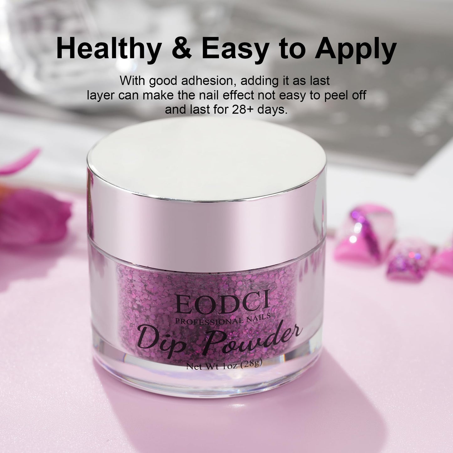 EODCI Dip Powder Glitter Purple Color, EODCI Dipping Powder French Nail Art Starter Manicure Salon DIY at Home, Odor-Free and Long-Lasting, No Needed Nail Lamp Curing, 1 Oz