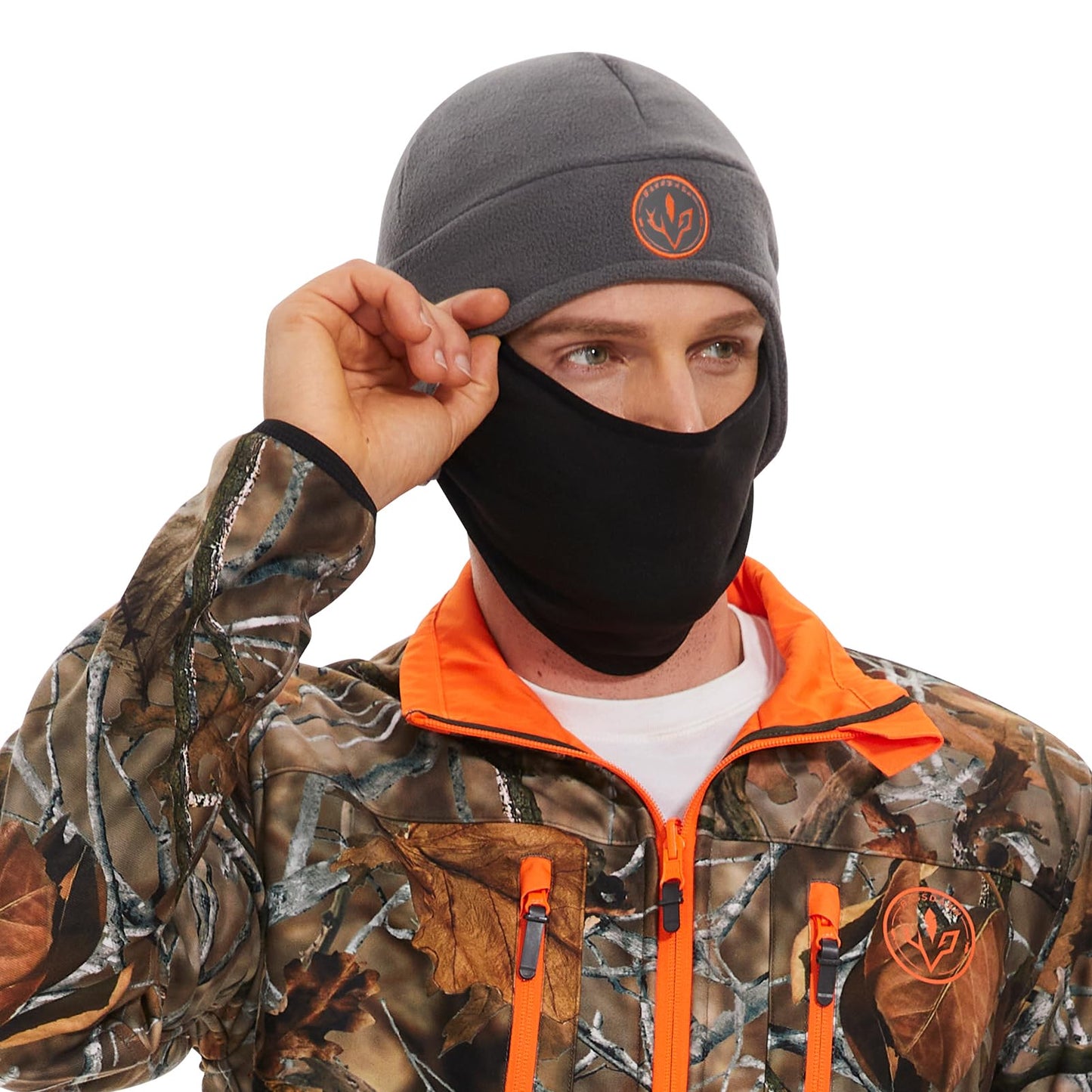 BASSDASH Soft Fleece 2-in-1 Hat with Ski Mask Ear Flap Ice Fishing Hunting Beanie for Men Women Cold Weather Winter Grey