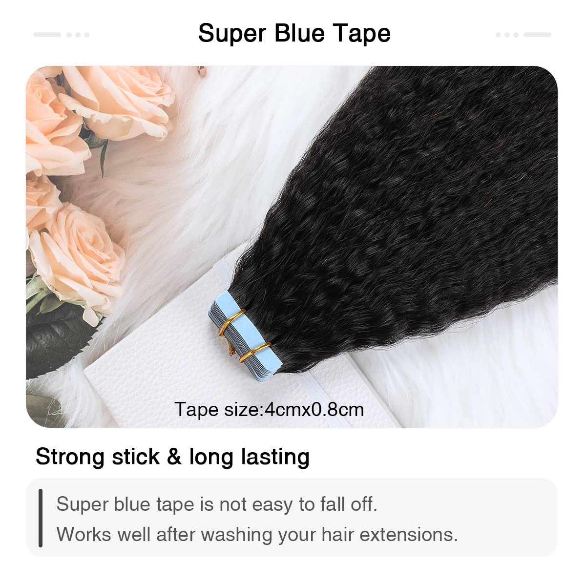 SUYYA Tape in Hair Extensions Human Hair Kinky Straight Tape in Extensions Natural Black 14 Inch Skin Weft 40g/Pack 20PCS Tape INS for Women (#1B Natural Black)