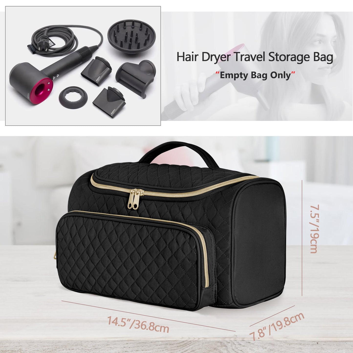 Fasrom Travel Case Compatible with Dyson Supersonic Hair Dryer and Attachments, Large Blow Dryer Storage Bag to Organize Hair Accessories for Home and Travel, Black (Patent Design, Empty Bag Only)