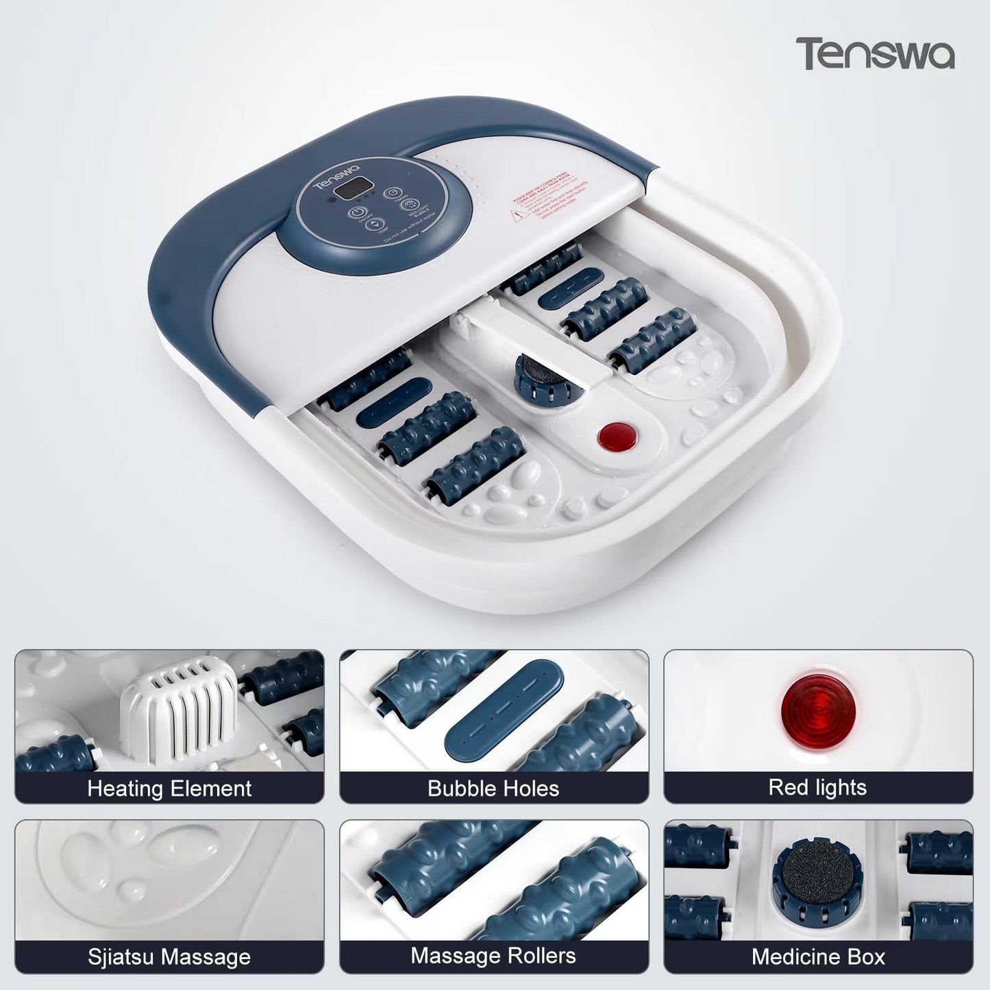 Tenswa Collapsible Foot Spa Bath Massager with Heat, Bubbles, Pedicure Foot Spa with 8 Rollers, Tub for Stress Relief, Soaker with Mini Acupressure Massage Points & Temperature Control