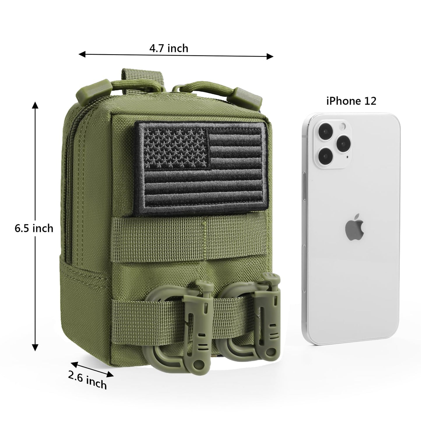 FRTKK 2 Pack Molle Pouches - Tactical Compact Water-Resistant EDC Pouch Small Utility Pouch Bags (Patch Included) (2 Pack-Army Green)