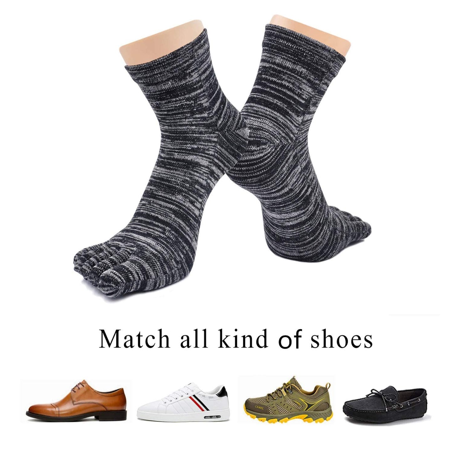 ZAKASA Men’s Toe Socks Cotton Five Finger Crew Socks Athletic Running Socks 5 Pairs