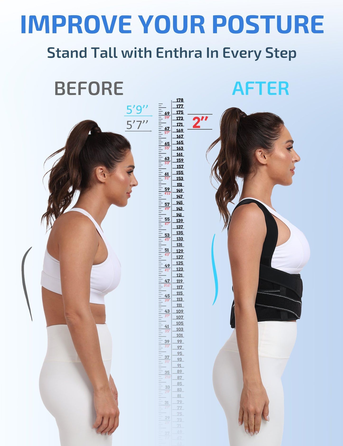 Enthra Posture Corrector for Women and Men with Bionic System, Precise Full Back Support Back Brace for Upper and Lower Back Pain Relief with Two 3D Pads