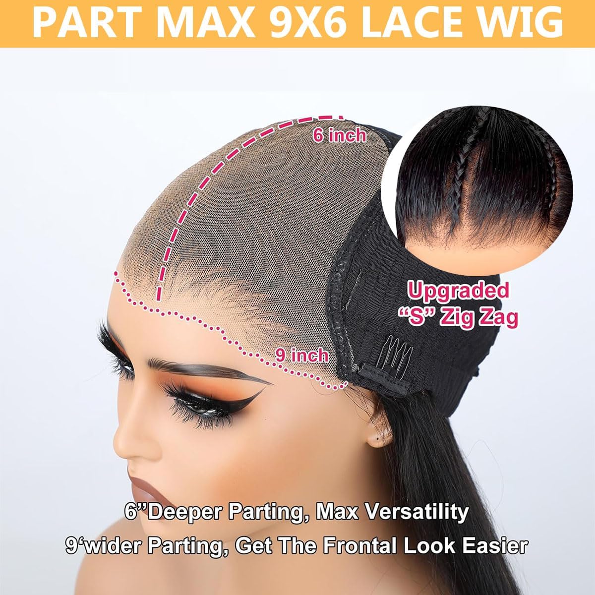 250% Density 9x6 HD Straight Lace Front Human Hair Wig - Pre-Plucked, Pre-Cut, Braided for Black Women - Glueless Wear and Go