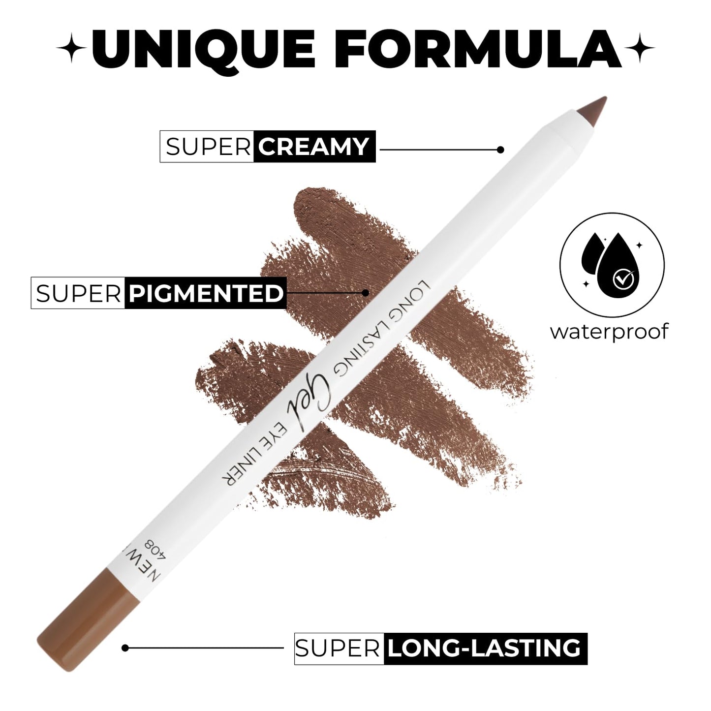 Lamel Brown Green Eyeliner, Ultra Long Lasting Gel Eyeliner Pencil, Waterproof Eye Liner, Smudge Proof, Creamy Eye Pencil, Sweat Proof Makeup, Highly-Pigmented (408 Shade)