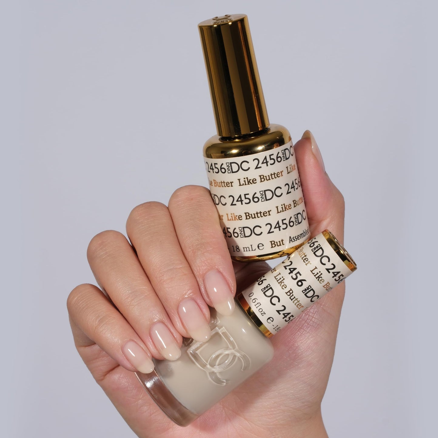 DND DC Gel Polish Set, Sheer Collection, UV/LED Gel Polish and Air Dry Nail Lacquer, Matching Chip-Free Polish Duo, 2456 Like Butter, 0.5 Fl Oz