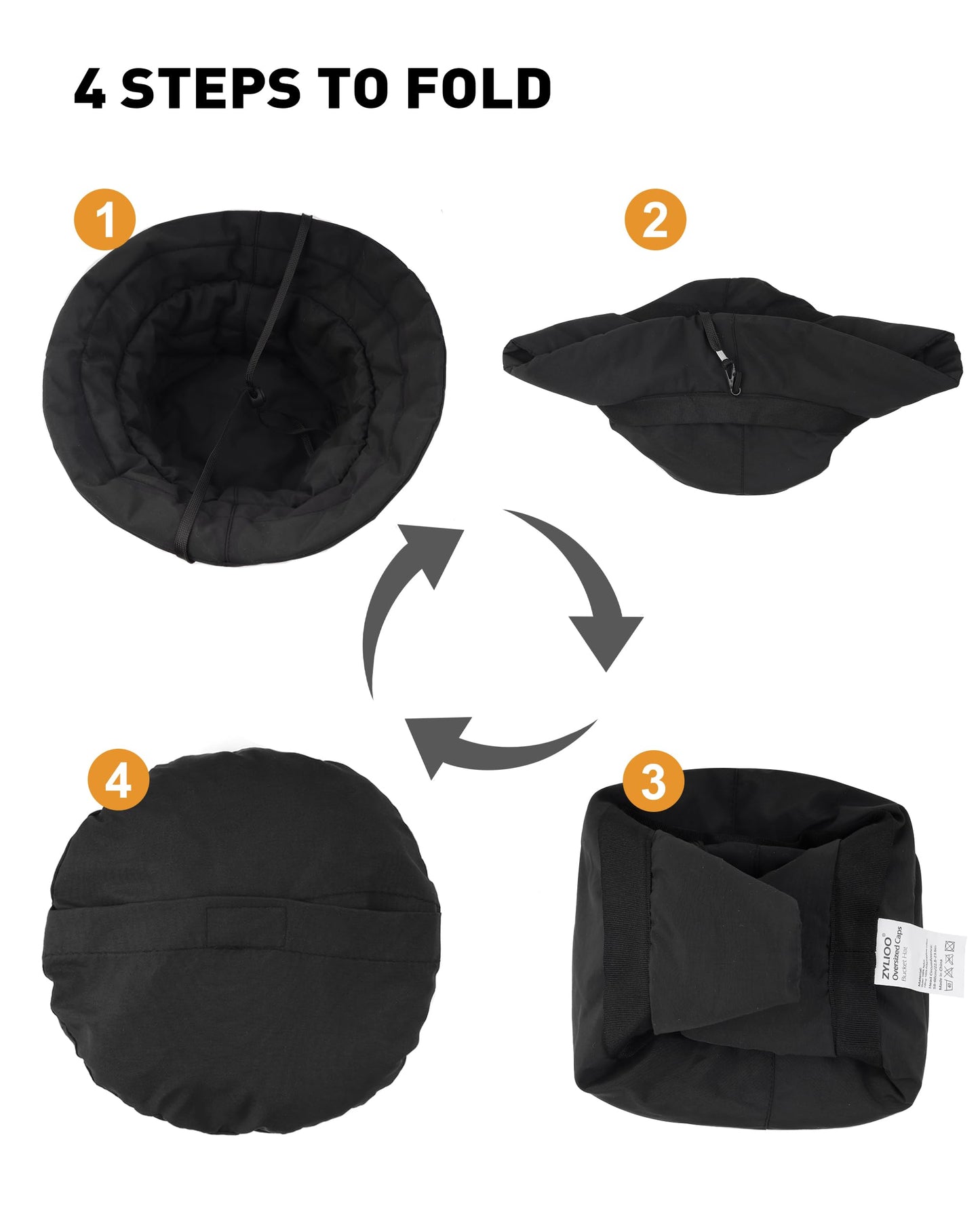 Zylioo XXL Winter Bucket Hat Foldable,Oversize Collapsible Warm Travel Hat,Large Fishing Hat for Big Heads Windproof Black