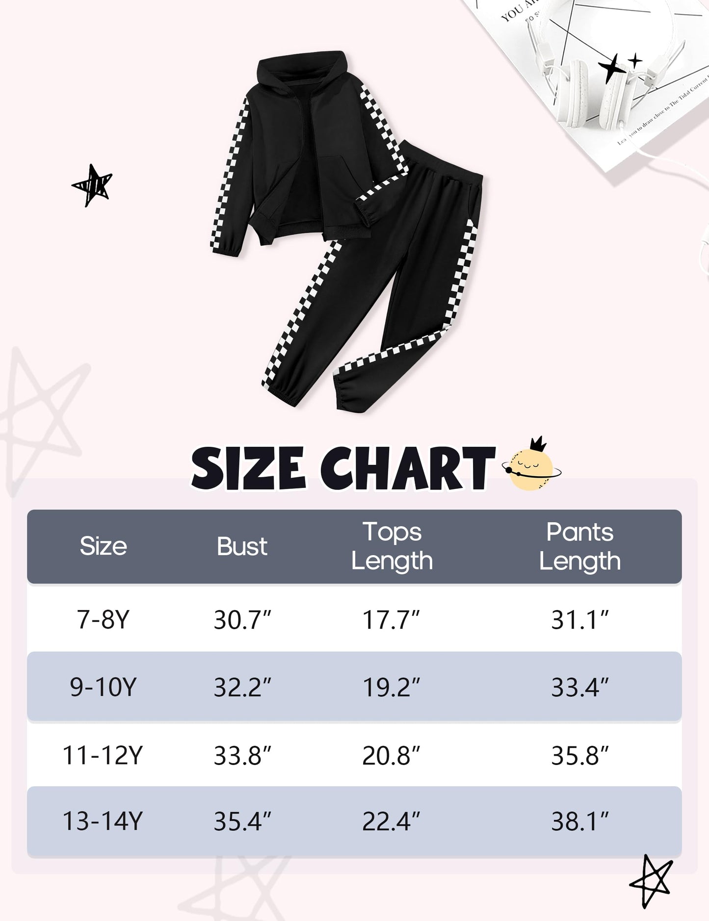 Doumlop Girls Clothes Size 10 Boys Outfits 9 Year Old Kids Clothes Boys Hooded Sweatshirt and Plaid Sweatpants 2 Piece Clothes for Girls Size 8-10 Winter Fall Black